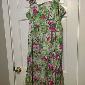 torrid Green Floral Midi Dress with Pink Flowers